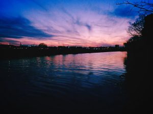 残照に染まる多摩川を走る、20250310